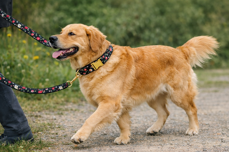 ANYWAGS Black Floral Dog Collar - Stylish Comfortable Dog Accessory with Safety Buckle Durable Strap