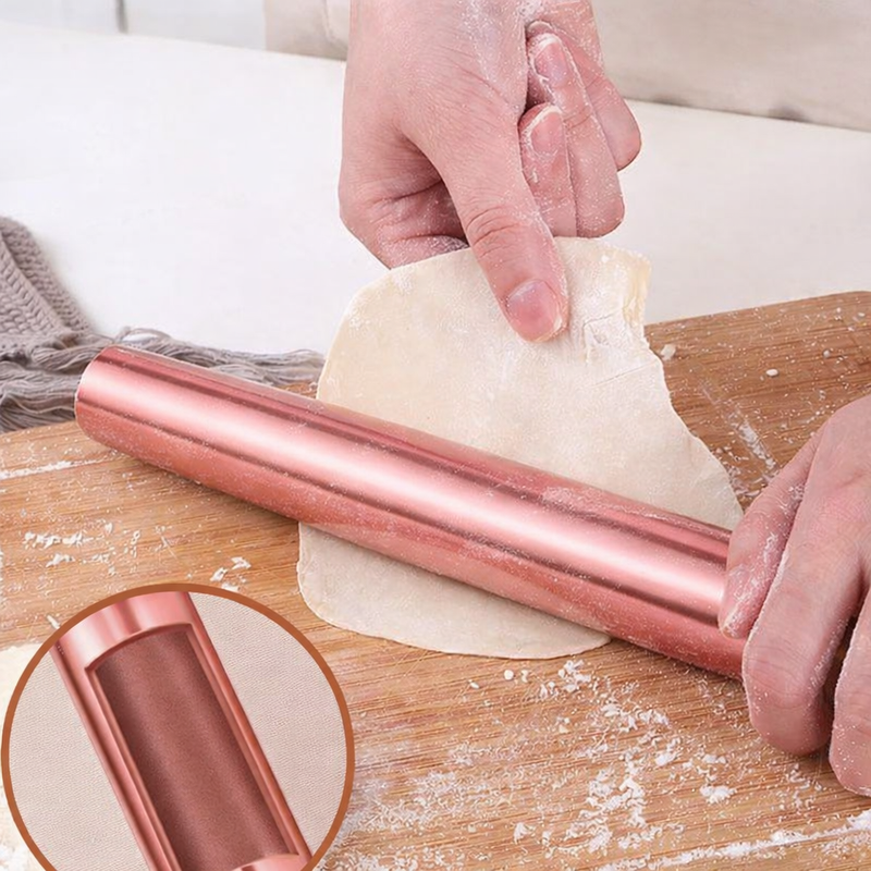 Anygleam Rose Gold Stainless Steel Rolling Pin – 1 Pc Professional Buffet & Restaurant Kitchenware
