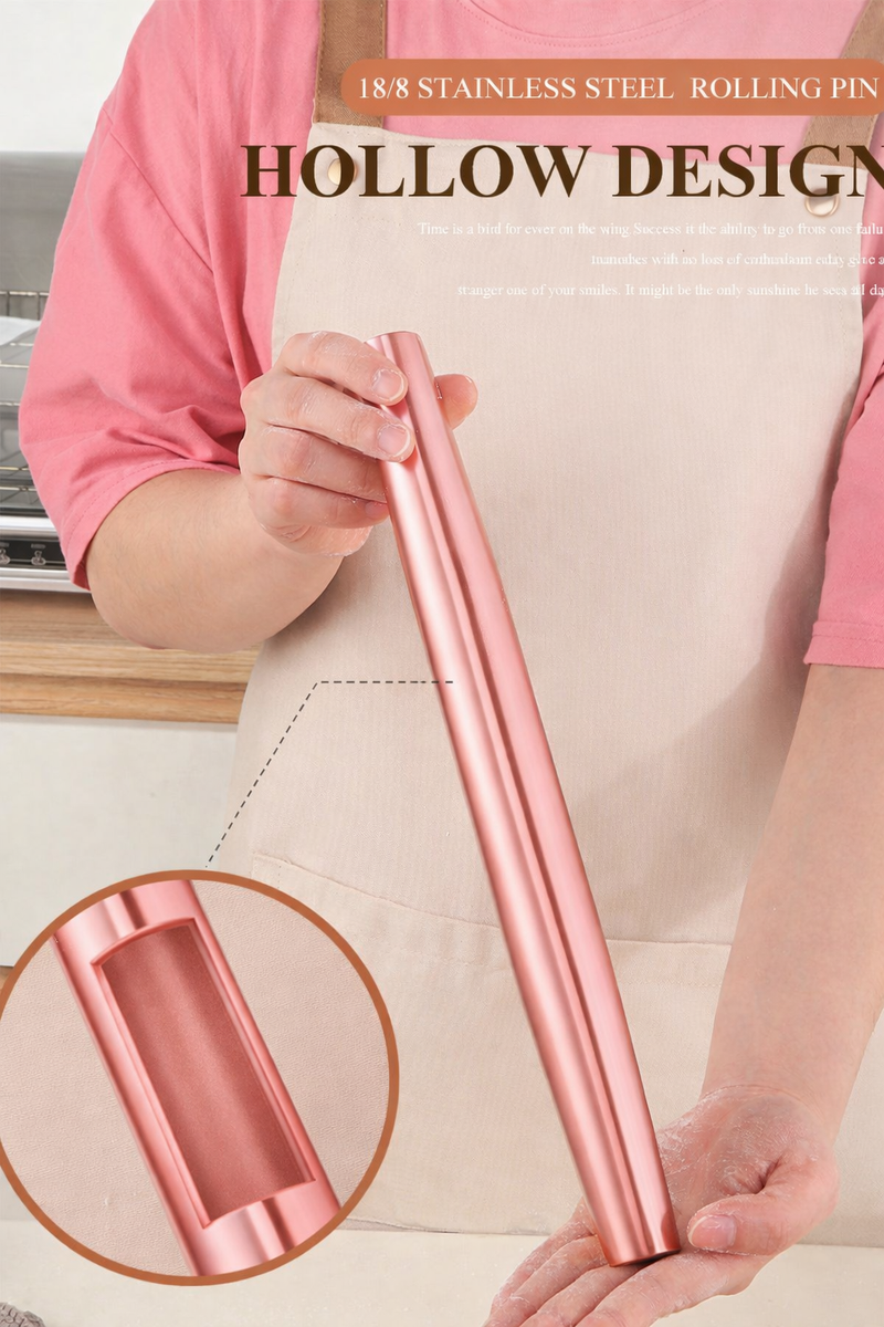 Anygleam Rose Gold Stainless Steel Rolling Pin – 1 Pc Professional Buffet & Restaurant Kitchenware