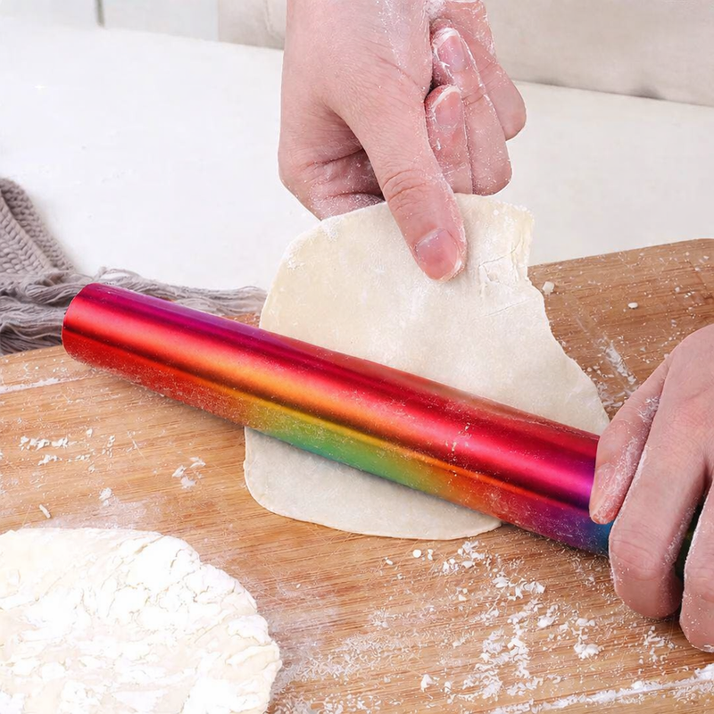 Anygleam Red Rainbow Stainless Steel Rolling Pin – 1 Pc Professional Buffet & Restaurant Kitchenware