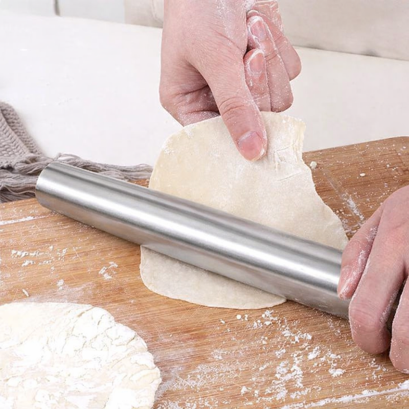 Anygleam Silver Stainless Steel Rolling Pin – 1 Pc Professional Buffet & Restaurant Kitchenware