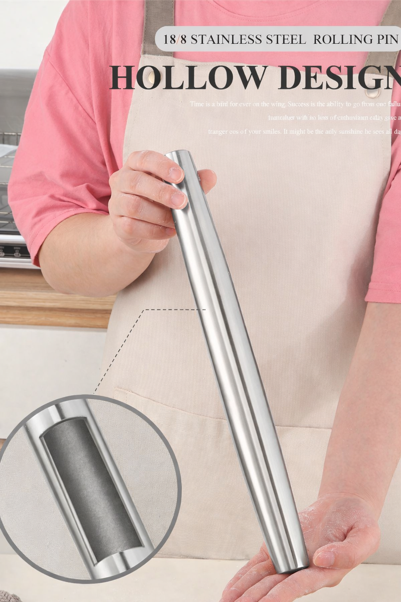 Anygleam Silver Stainless Steel Rolling Pin – 1 Pc Professional Buffet & Restaurant Kitchenware