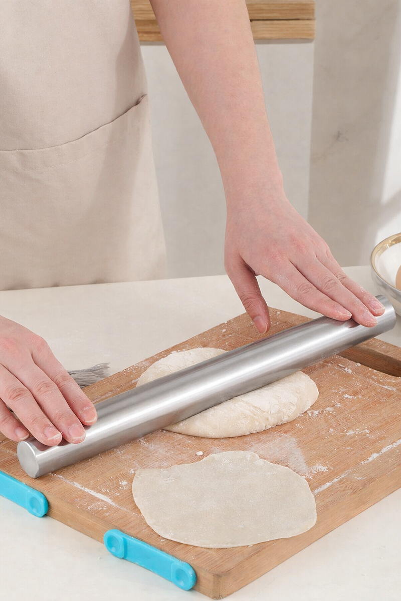 Anygleam Silver Stainless Steel Rolling Pin – 1 Pc Professional Buffet & Restaurant Kitchenware
