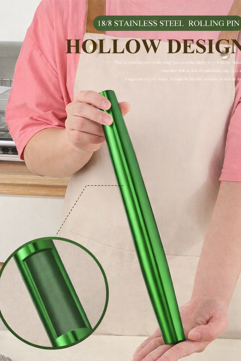 Anygleam Green Stainless Steel Rolling Pin – 1 Pc Professional Buffet & Restaurant Kitchenware