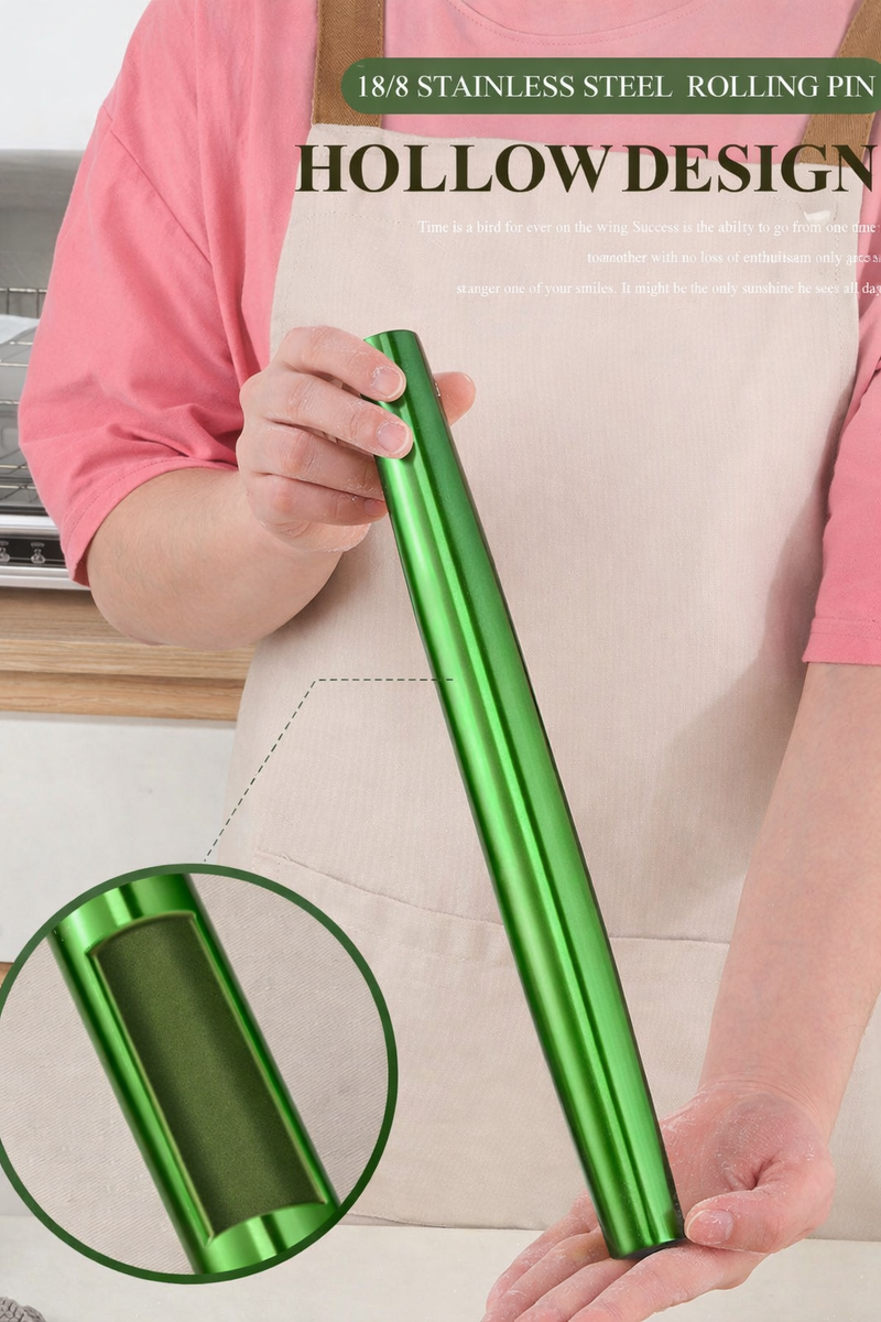 Anygleam Green Stainless Steel Rolling Pin – 1 Pc Professional Buffet & Restaurant Kitchenware