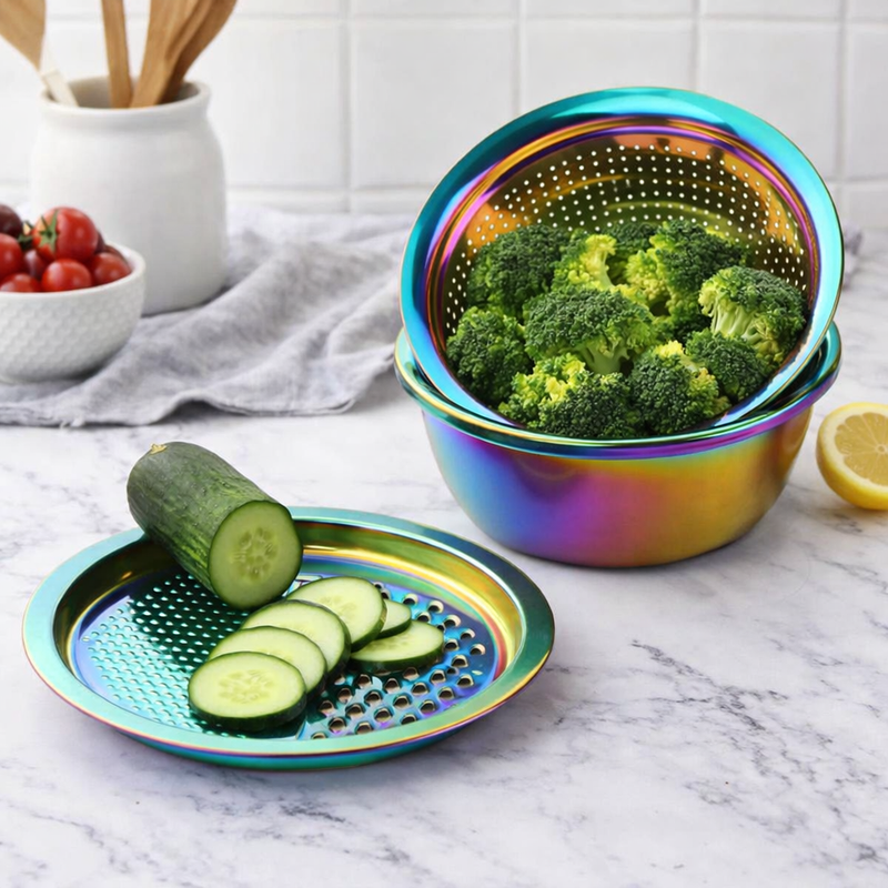 Anygleam Rainbow Stainless Steel Food Slicer – Multi-Function Kitchen Tool for Effortless Fruit & Vegetable Prep