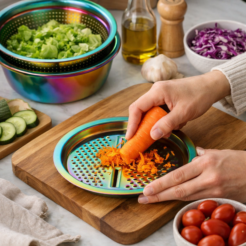 Anygleam Rainbow Stainless Steel Food Slicer – Multi-Function Kitchen Tool for Effortless Fruit & Vegetable Prep