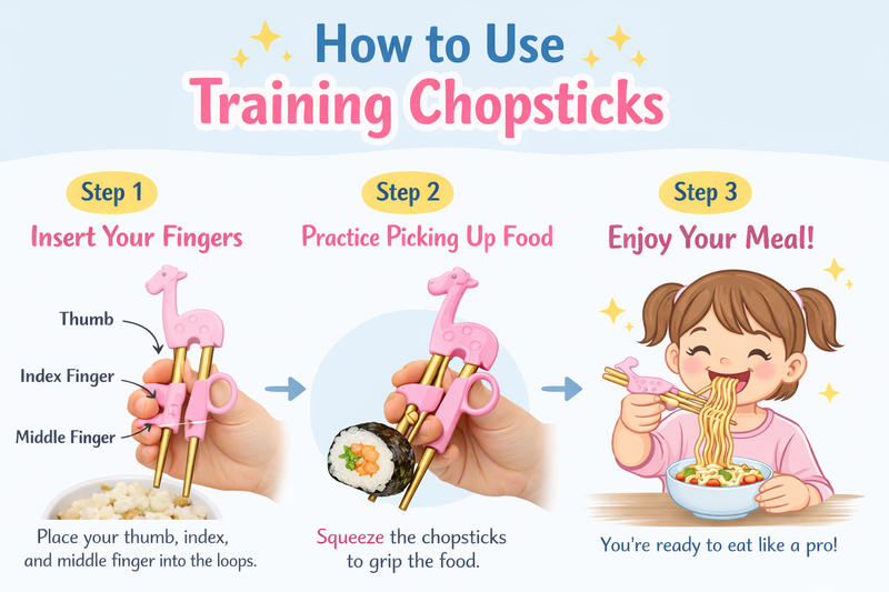 Anygleam Pink Gold Giraffe Chopsticks – 1 Pair | Reusable Stainless Steel Cartoon Kids Utensils