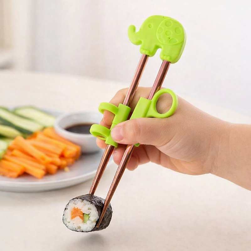 Anygleam Green Red Rainbow Elephant Chopsticks – 1 Pair | Reusable Stainless Steel Cartoon Kids Utensils