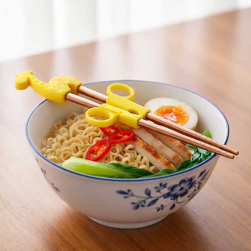 Anygleam Red Rainbow Giraffe Chopsticks – 1 Pair | Reusable Stainless Steel Cartoon Kids Utensils