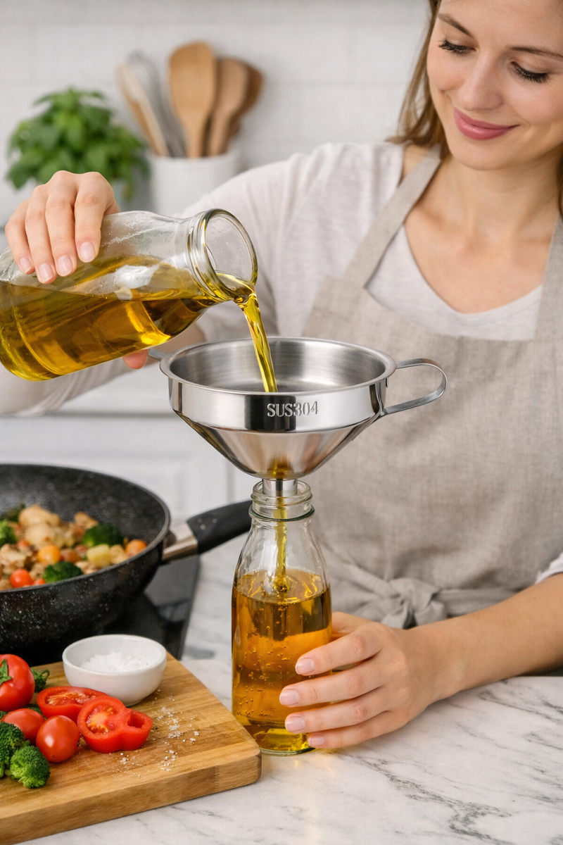 Anygleam Stainless Steel Funnel with Detachable Strainer –1 Pc Silver Wide Cone Mouth for Small Jars, Silver Kitchen Utensil