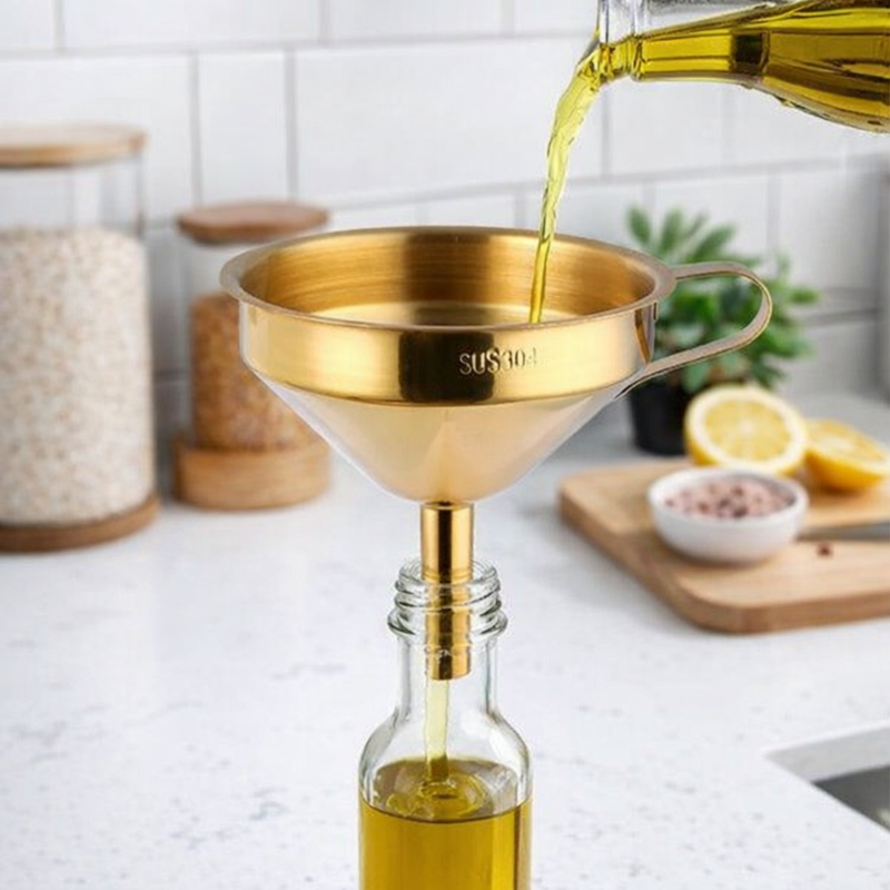 Anygleam Stainless Steel Funnel Set (2Pcs Gold) – Wide Cone Mouth with Detachable Strainer, Kitchen Utensil for Small Jars & Canning