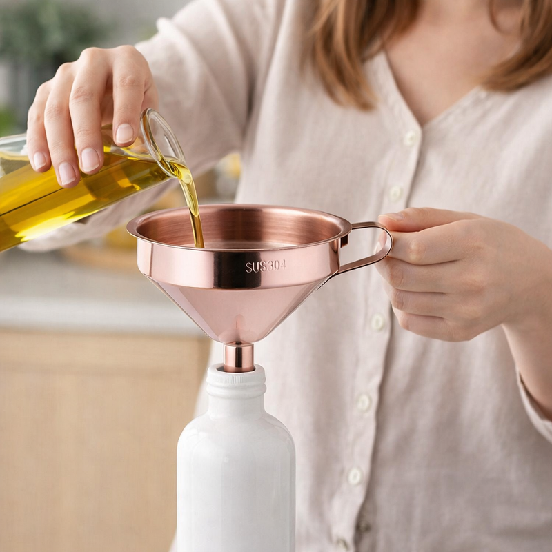 Anygleam Stainless Steel Funnel with Detachable Strainer –1 Pc Rose Gold Wide Cone Mouth for Small Jars, Silver Kitchen Utensil