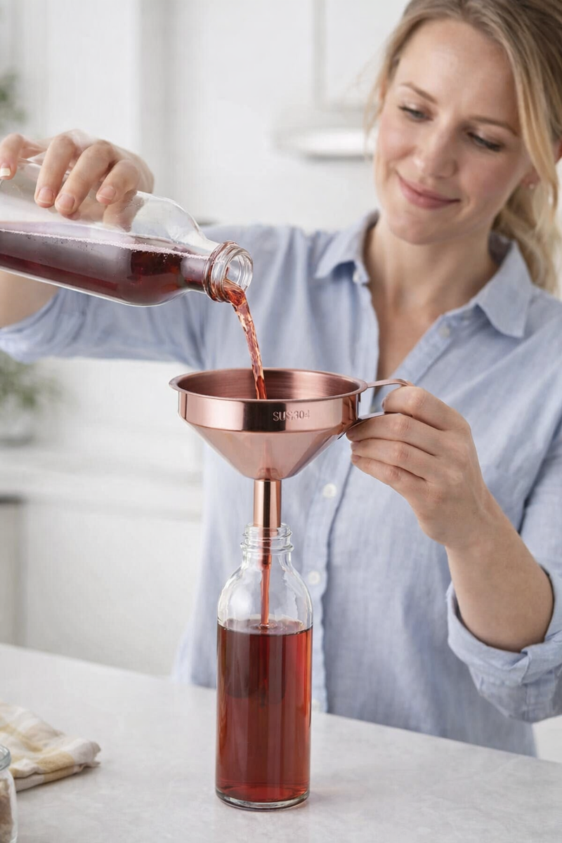 Anygleam Stainless Steel Funnel with Detachable Strainer –1 Pc Rose Gold Wide Cone Mouth for Small Jars, Silver Kitchen Utensil