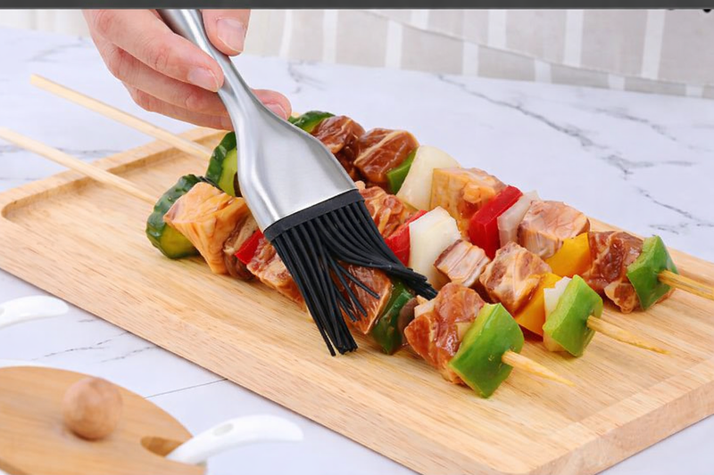 Anygleam BBQ & Baking Brush – Silver Bristles, Stainless Steel Handle