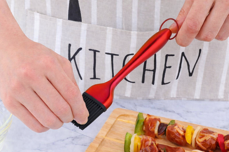 Anygleam BBQ & Baking Brush – Red Rainbow Bristles, Stainless Steel Handle