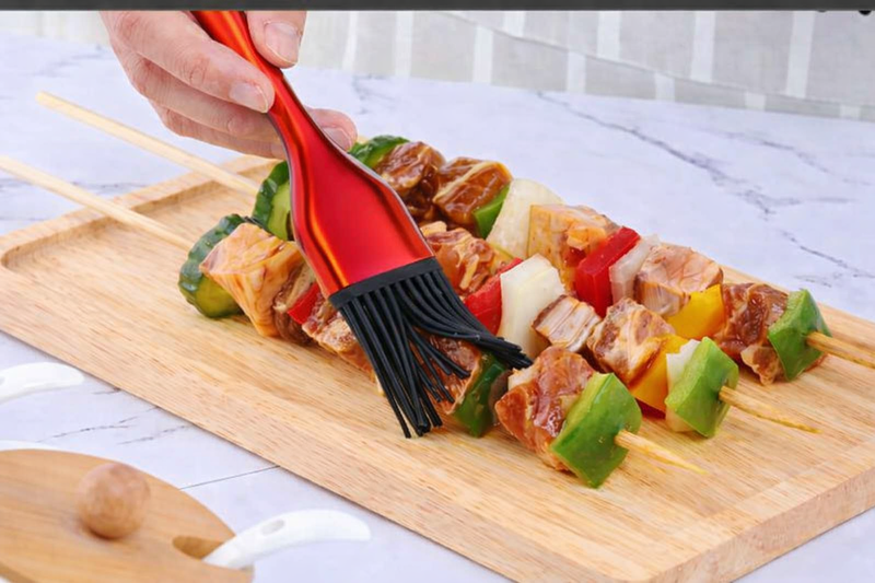 Anygleam BBQ & Baking Brush – Red Rainbow Bristles, Stainless Steel Handle