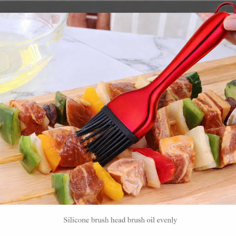 Anygleam BBQ & Baking Brush – Red Rainbow Bristles, Stainless Steel Handle