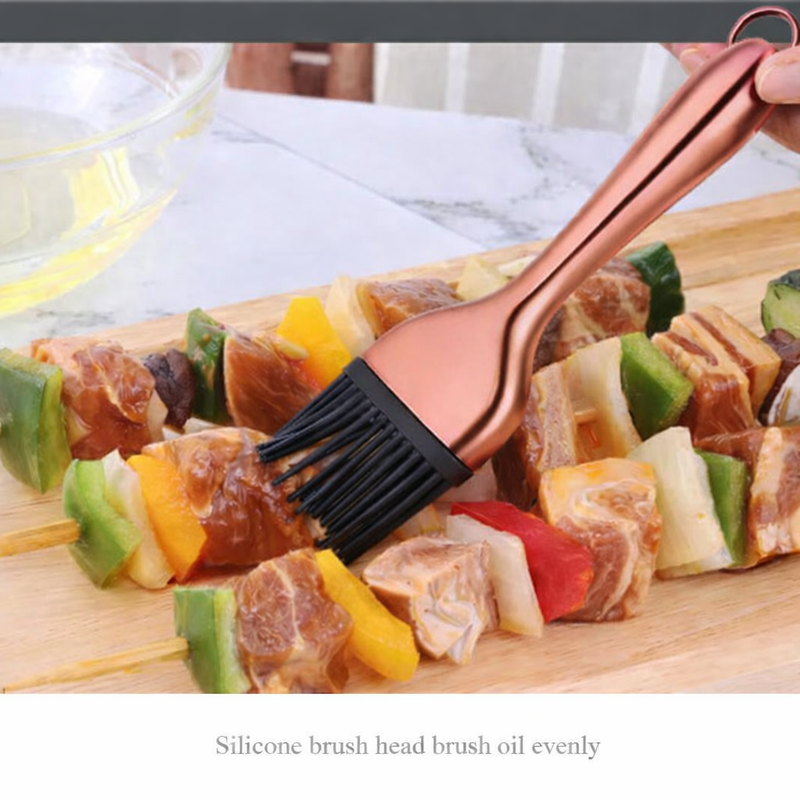Anygleam BBQ & Baking Brush – Rose Gold Bristles, Stainless Steel Handle