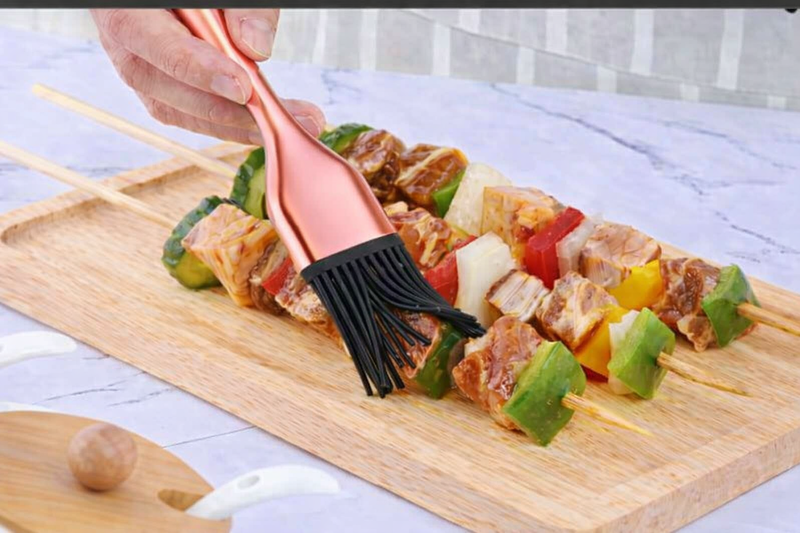 Anygleam BBQ & Baking Brush – Rose Gold Bristles, Stainless Steel Handle