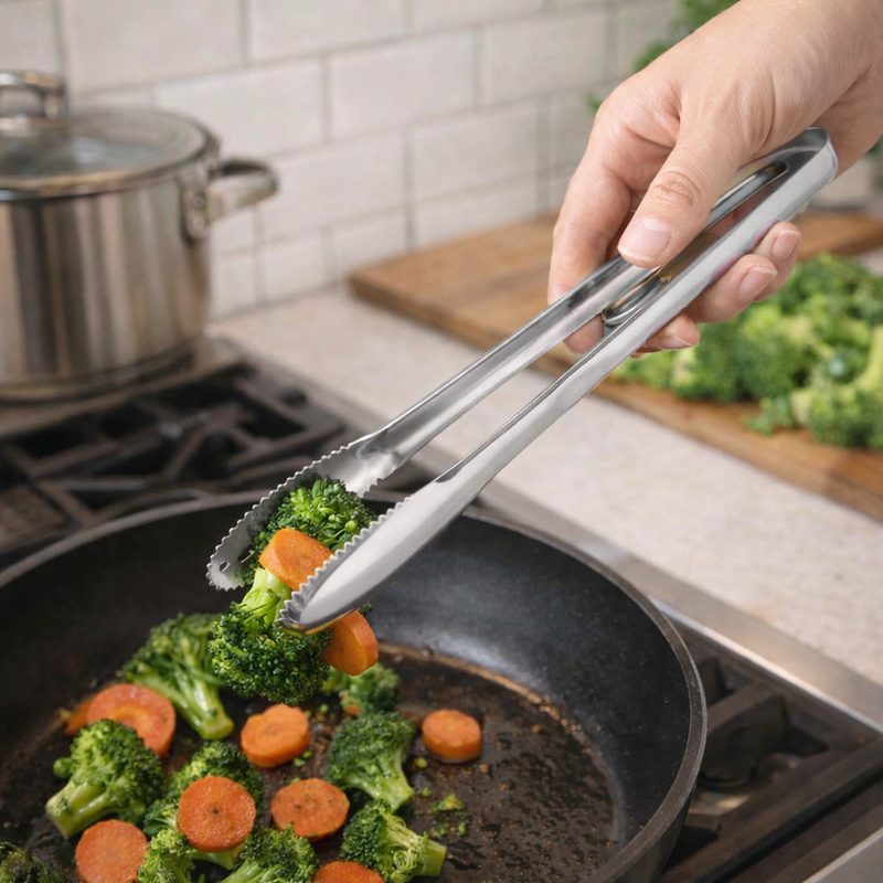 Anygleam Silver Stainless Steel Tong – 1pc Clip Tableware for Salad, BBQ & Grill Party Accessory