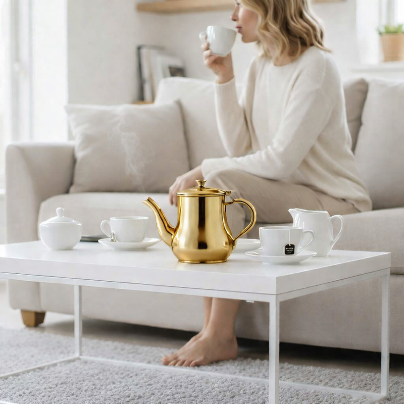 Anygleam Gold Stainless Steel Teapot with Filter – Multi-Purpose Kettle for Coffee, Tea, Oil & Seasonings