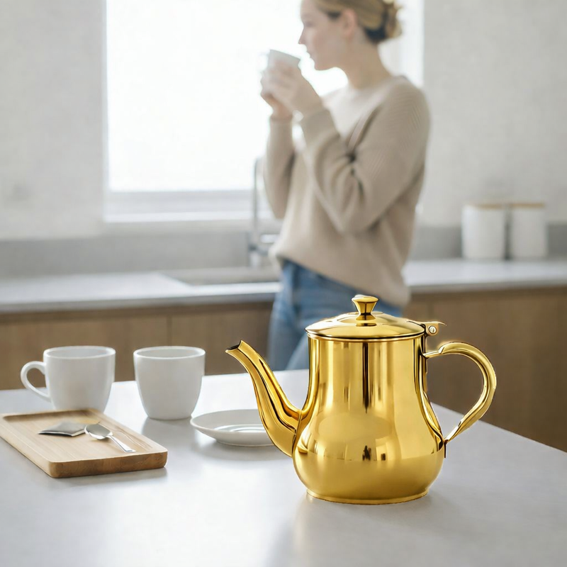 Anygleam Gold Stainless Steel Teapot with Filter – Multi-Purpose Kettle for Coffee, Tea, Oil & Seasonings