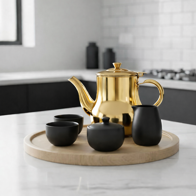 Anygleam Gold Stainless Steel Teapot with Filter – Multi-Purpose Kettle for Coffee, Tea, Oil & Seasonings