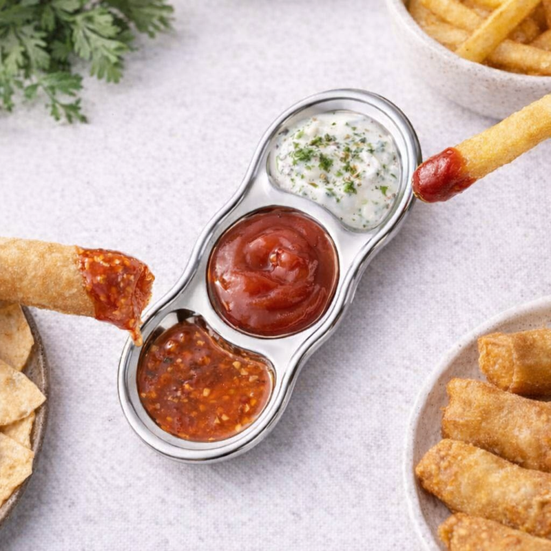 Anygleam Silver Stainless Steel 3-Grid Sauce Dish – Seasoning & Dipping Plates for Kitchenware
