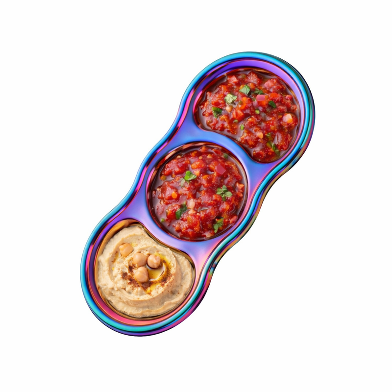 Anygleam Pink Rainbow Stainless Steel 3-Grid Sauce Dish – Seasoning & Dipping Plates for Kitchenware