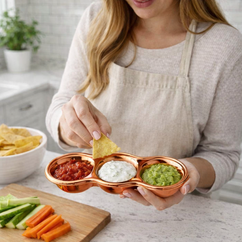 Anygleam Rose Gold Stainless Steel 3-Grid Sauce Dish – Seasoning & Dipping Plates for Kitchenware
