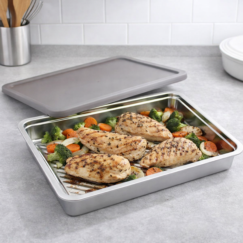 Anygleam Silver Stainless Steel Crisper Box – 1Pc Food Grade Food Storage Container with Lid