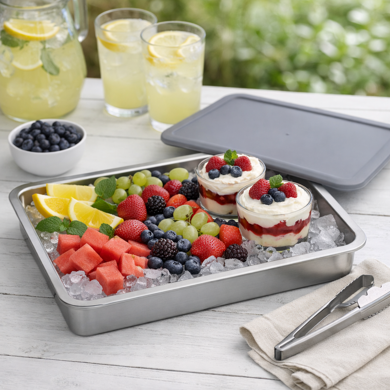 Anygleam Silver Stainless Steel Crisper Box – 1Pc Food Grade Food Storage Container with Lid
