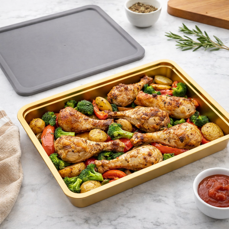 Anygleam Gold Stainless Steel Crisper Box – 1Pc Food Grade Food Storage Container with Lid