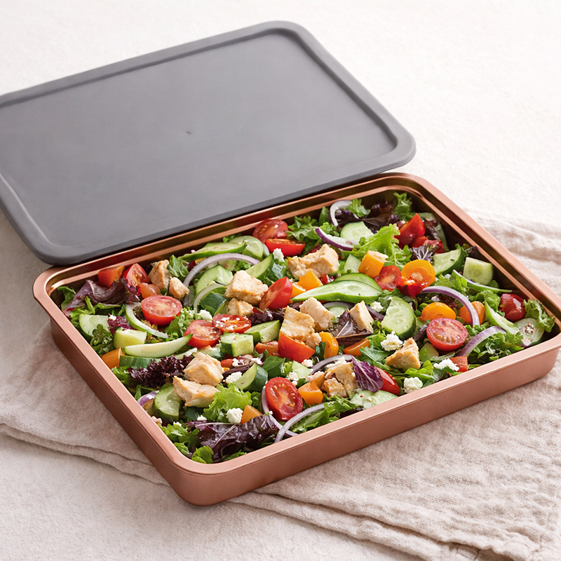 Anygleam Rose Gold Stainless Steel Crisper Box – 1Pc Food Grade Food Storage Container with Lid