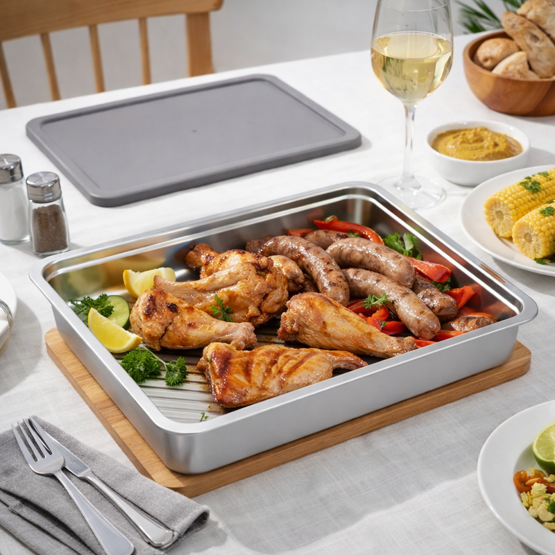 Anygleam Silver Stainless Steel Crisper Box – 2Pcs Food Grade Food Storage Container with Lid