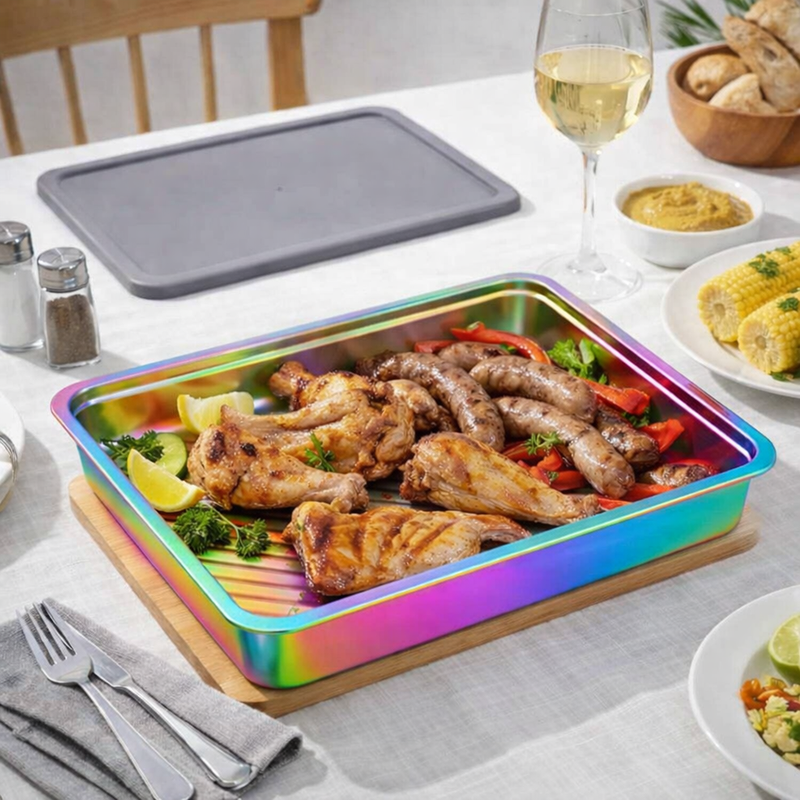 Anygleam Pink Rainbow Stainless Steel Crisper Box – 2Pcs Food Grade Food Storage Container with Lid