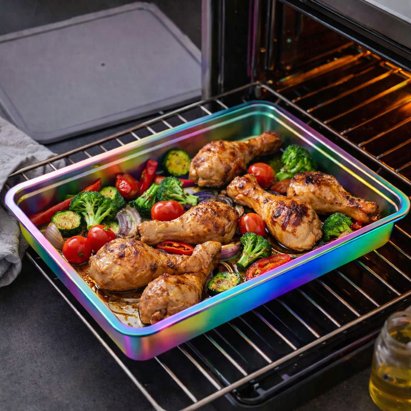 Anygleam Pink Rainbow Stainless Steel Crisper Box – 2Pcs Food Grade Food Storage Container with Lid