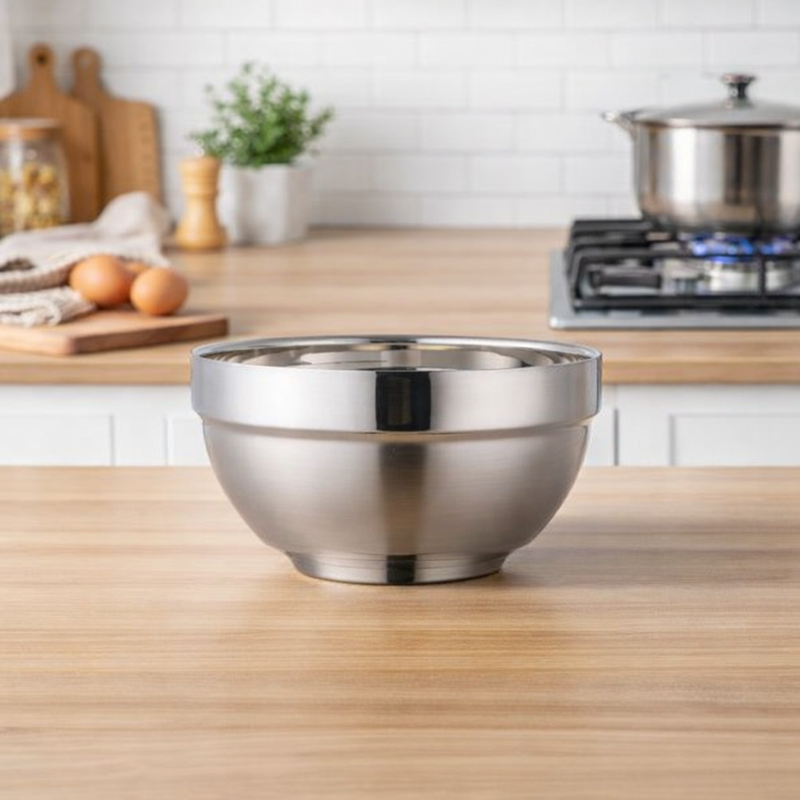 Anygleam Silver Rice Bowls – 2Pcs Small Stainless Steel, Single-Layer Anti-Scalding Cooking Utensils