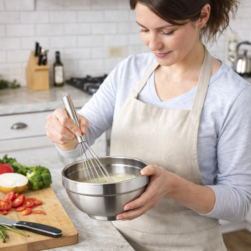 Anygleam Silver Rice Bowls – 2Pcs Small Stainless Steel, Single-Layer Anti-Scalding Cooking Utensils
