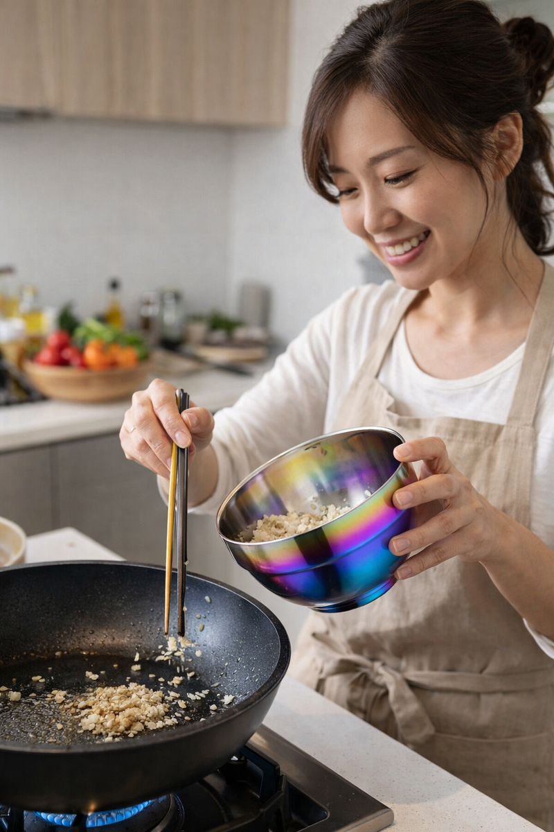 Anygleam Pink Rainbow Rice Bowls – 2Pcs Small Stainless Steel, Single-Layer Anti-Scalding Cooking Utensils