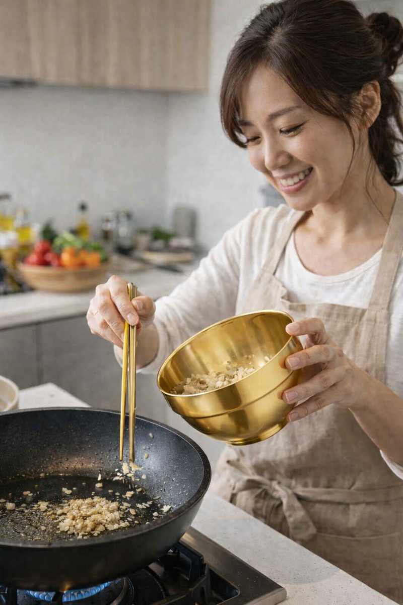 Anygleam Gold Rice Bowls – 2Pcs Small Stainless Steel, Single-Layer Anti-Scalding Cooking Utensils