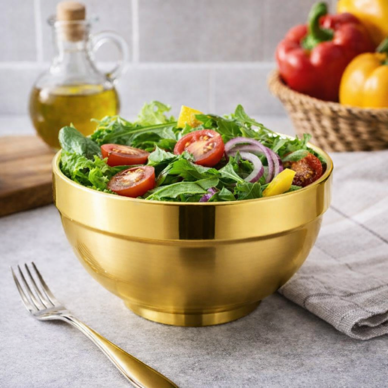 Anygleam Gold Rice Bowls – 2Pcs Small Stainless Steel, Single-Layer Anti-Scalding Cooking Utensils