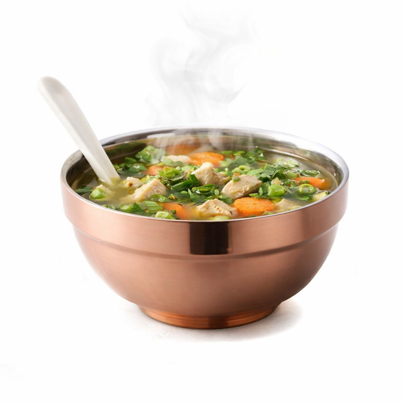 Anygleam Rose Gold Rice Bowls – 2Pcs Small Stainless Steel, Single-Layer Anti-Scalding Cooking Utensils