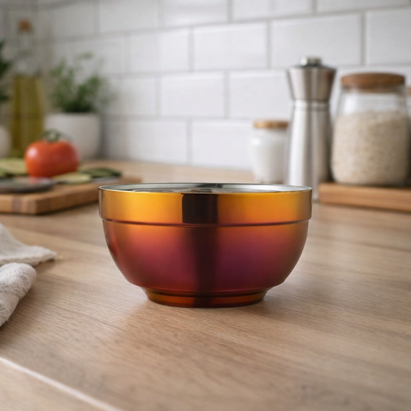 Anygleam Red RainbowRice Bowls – 2Pcs Small Stainless Steel, Single-Layer Anti-Scalding Cooking Utensils