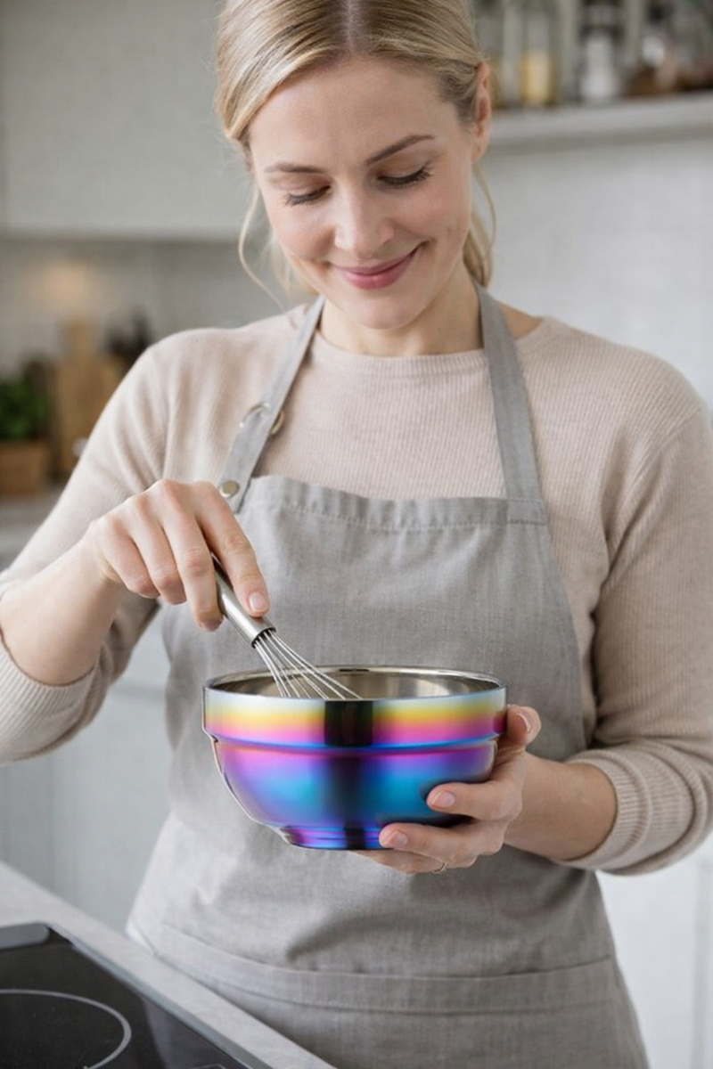 Anygleam Pink Rainbow Rice Bowls – 2Pcs Big Stainless Steel, Single-Layer Anti-Scalding Cooking Utensils
