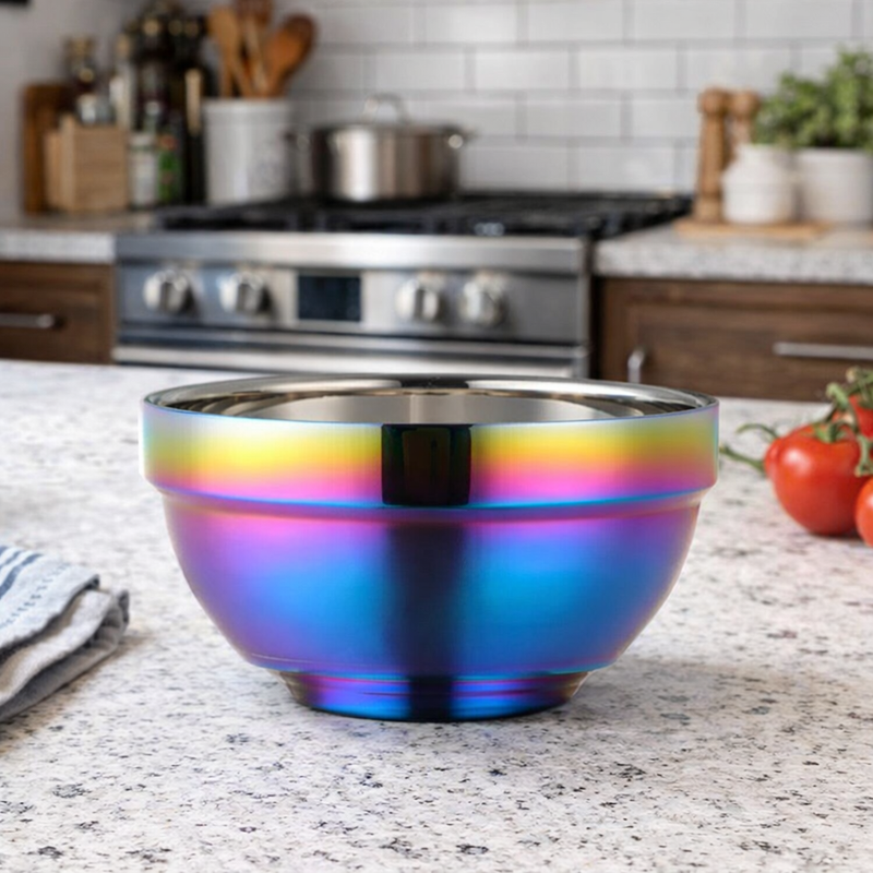 Anygleam Pink Rainbow Rice Bowls – 2Pcs Big Stainless Steel, Single-Layer Anti-Scalding Cooking Utensils