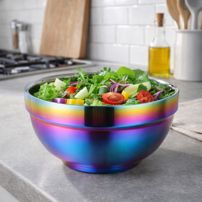 Anygleam Pink Rainbow Rice Bowls – 2Pcs Big Stainless Steel, Single-Layer Anti-Scalding Cooking Utensils