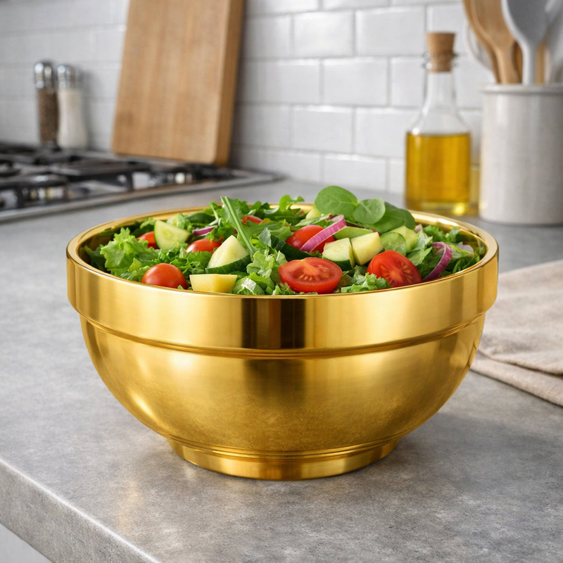 Anygleam Gold Rice Bowls – 2Pcs Big Stainless Steel, Single-Layer Anti-Scalding Cooking Utensils