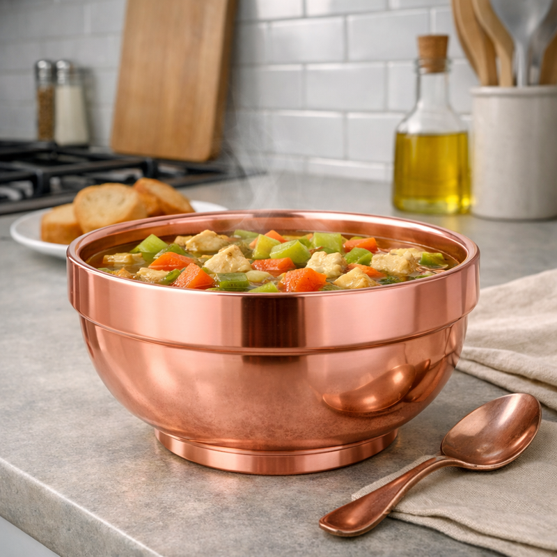 Anygleam Rose Gold Rice Bowls – 2Pcs Big Stainless Steel, Single-Layer Anti-Scalding Cooking Utensils